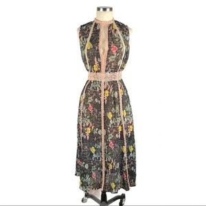 Anthropologie Kinsey Gauze Accordion Pleated Lace Trim Dress by Foxiedox Size XS